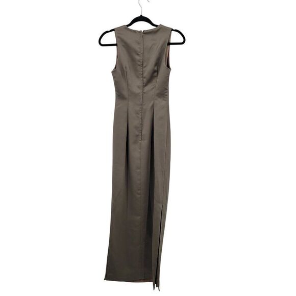 Vintage Womens Satin Sheath Gown Side Slit Size XS Taupe Neutral Cocktail Party - Picture 9 of 12